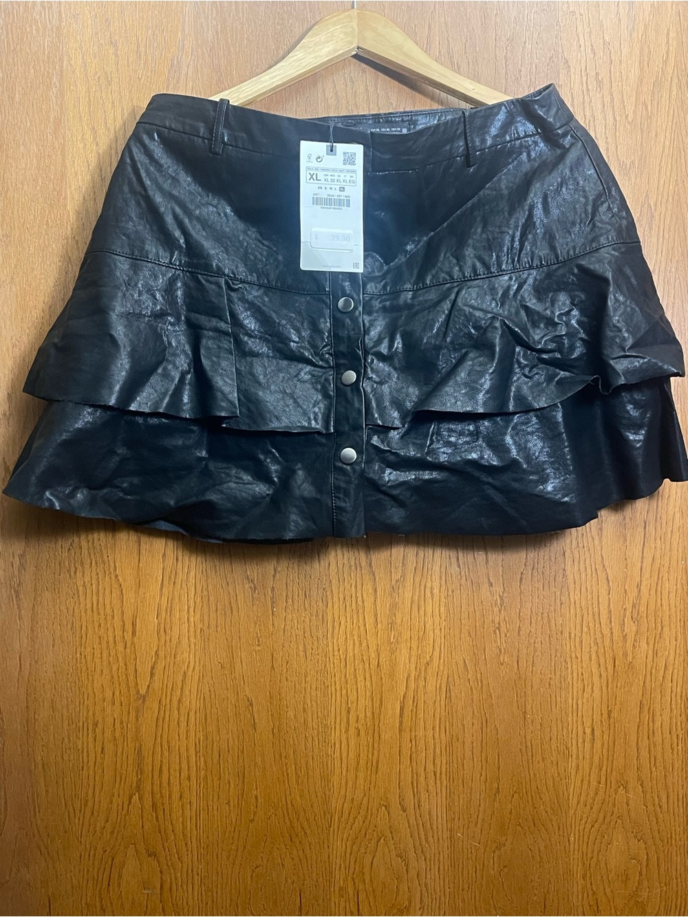 Zara Black Faux Leather Ruffle Mini Skirt